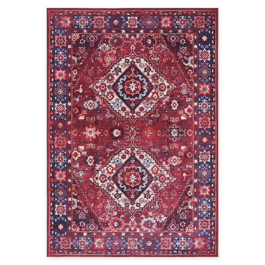 Curated Floral Deep Red Vintage Washable Rug