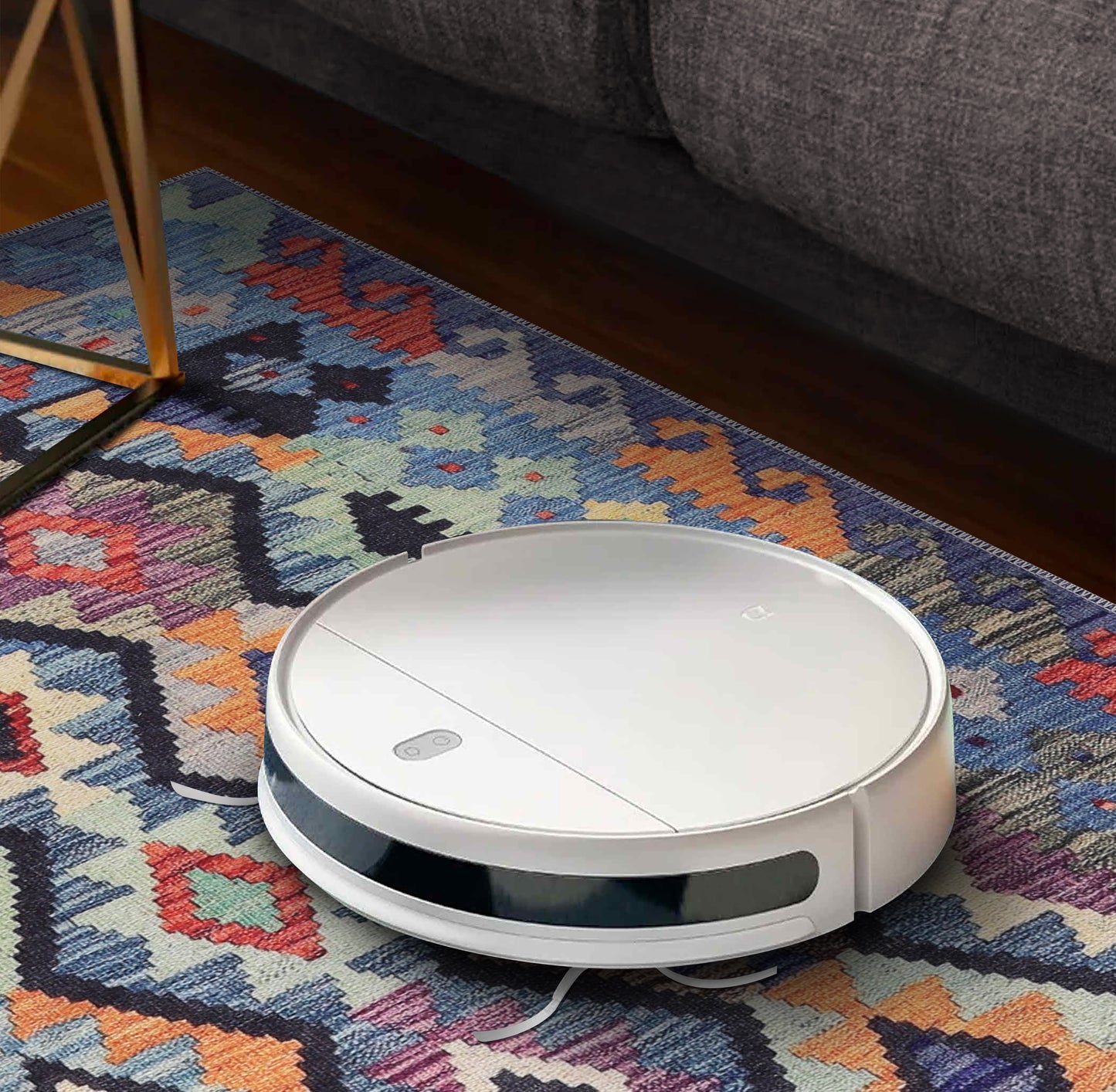 RW1314 washable chenille area rug, robot vacuum