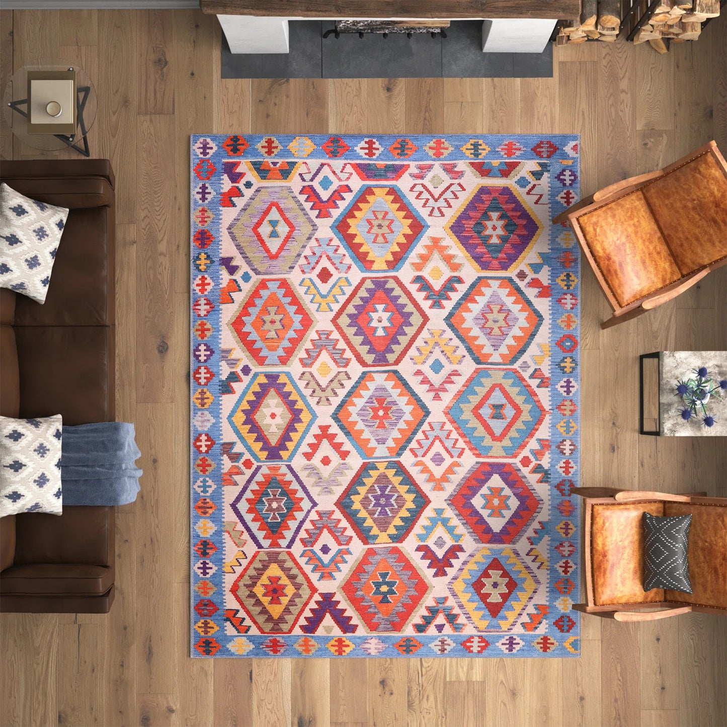 RW1315 washable chenille area rug viewed from above