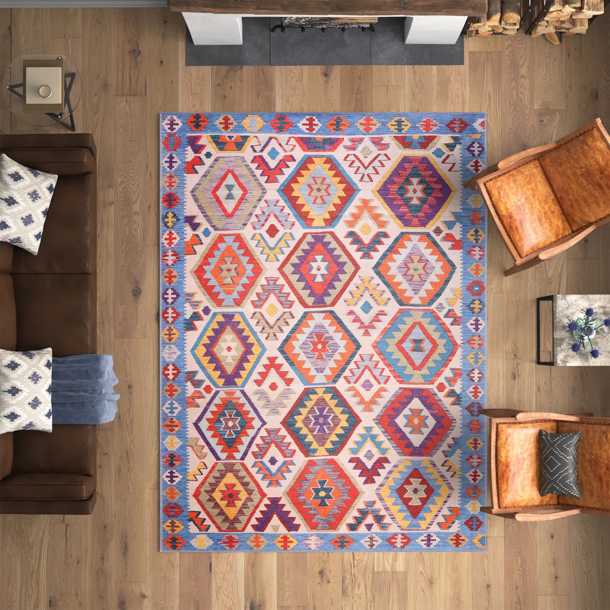 RW1315 washable chenille area rug viewed from above
