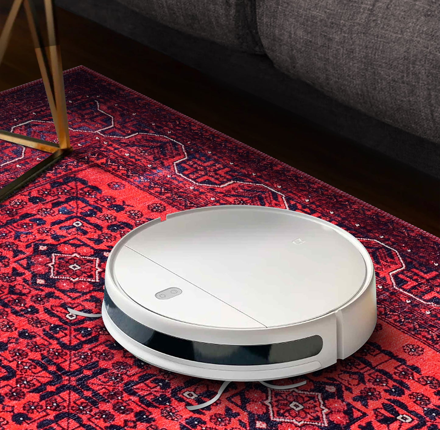 RW1317 washable chenille area rug, robot vacuum