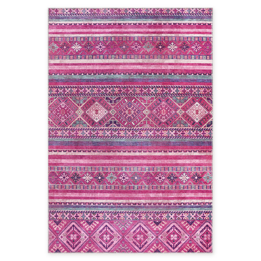 Softened Floral Muted Pink Bohemian Washable Rug