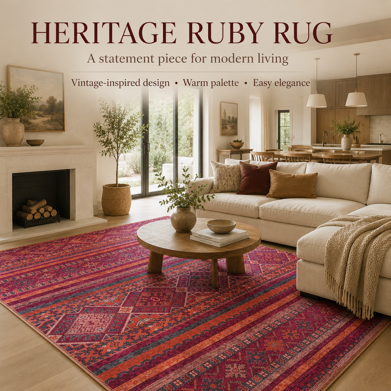 RW1322B washable chenille area rug, room scene