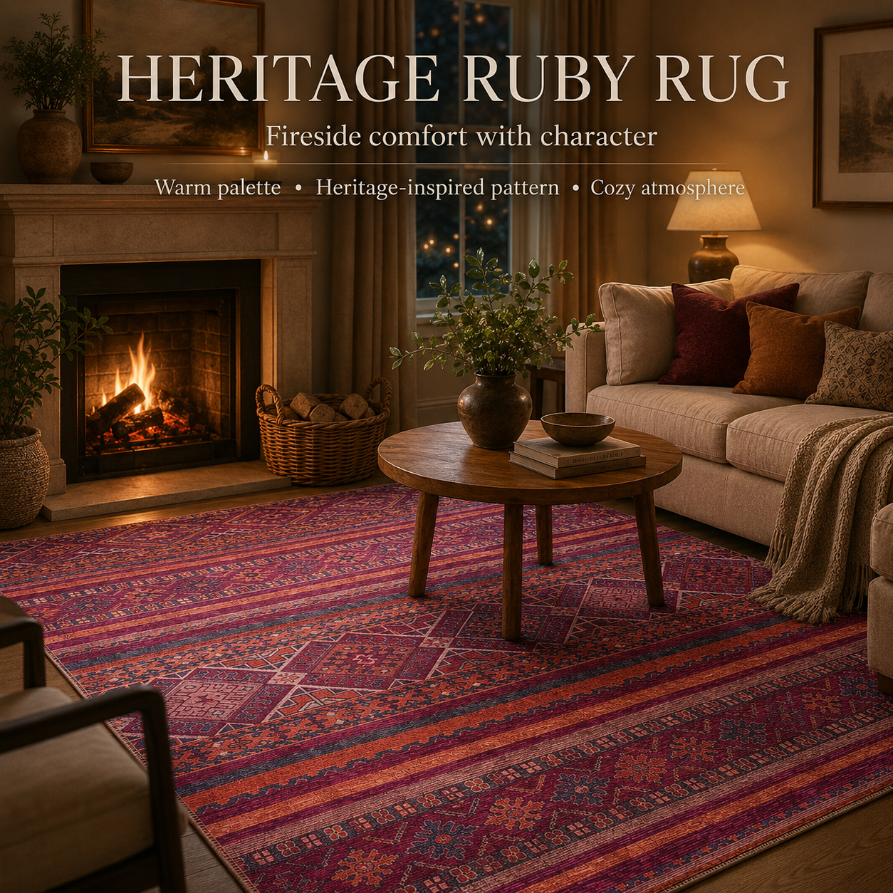 RW1322B washable chenille area rug, room scene