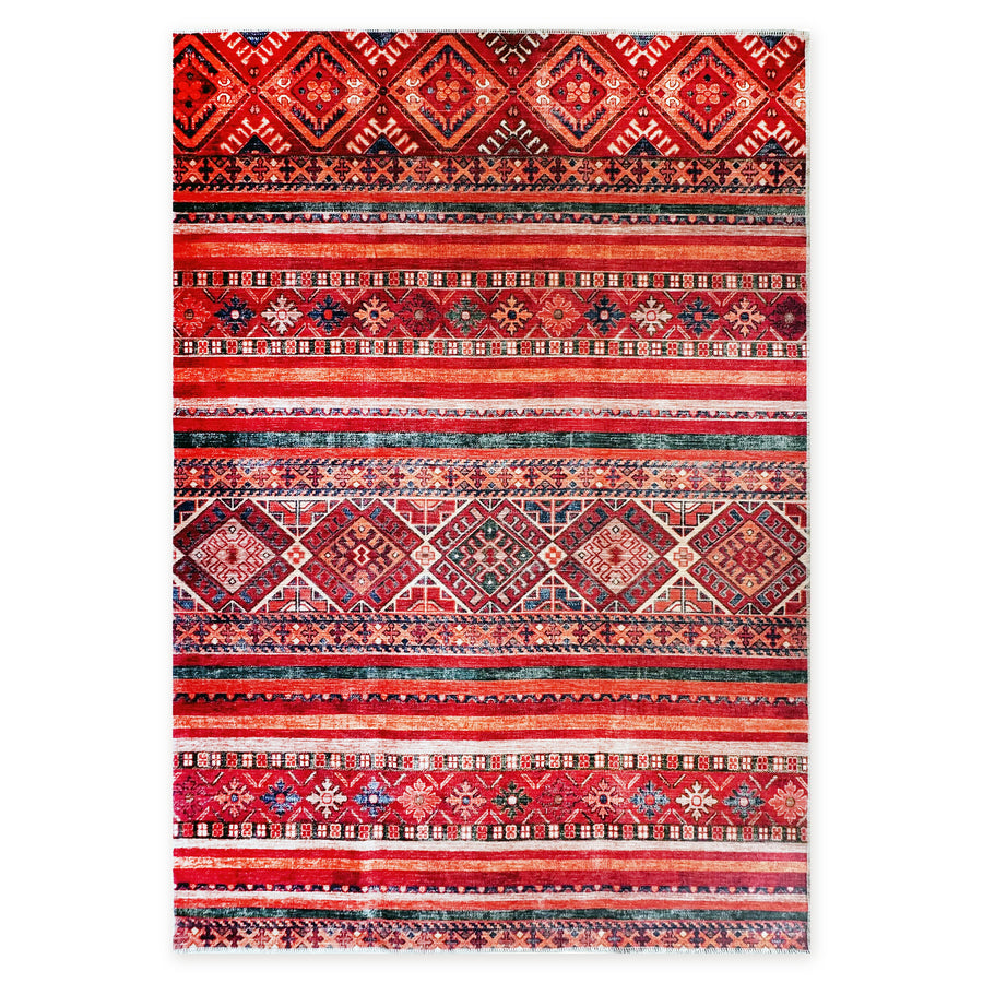 Loomed Geometry Deep Red Heritage Washable Rug