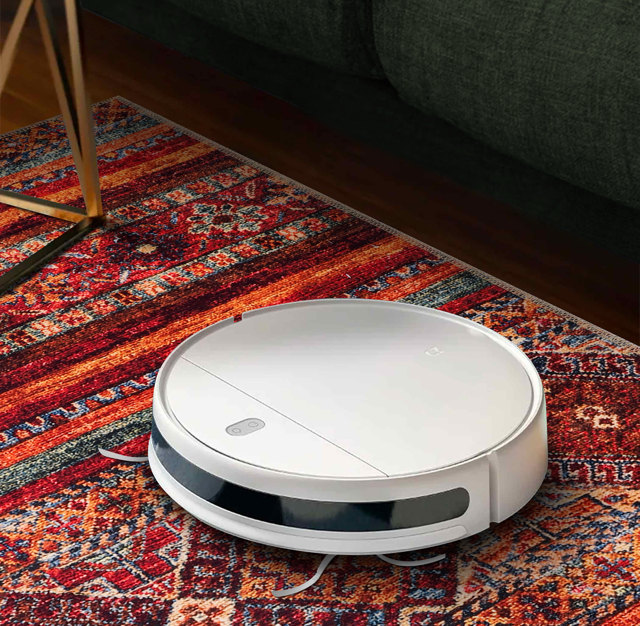 RW1322O washable chenille area rug, robot vacuum