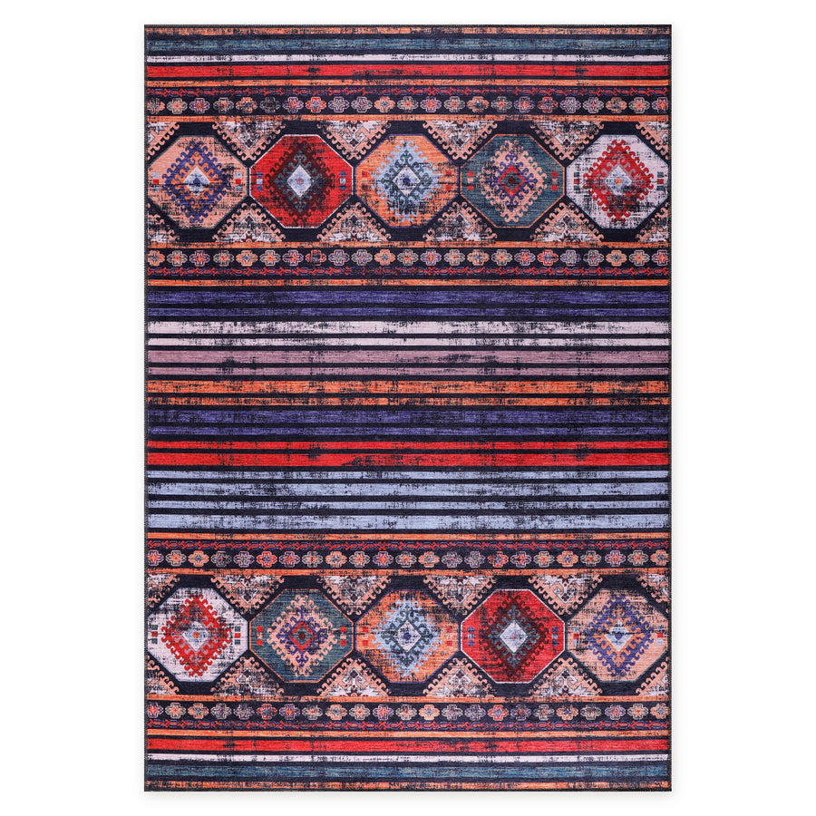 Artisan Mosaic Crimson Red Bohemian Washable Rug