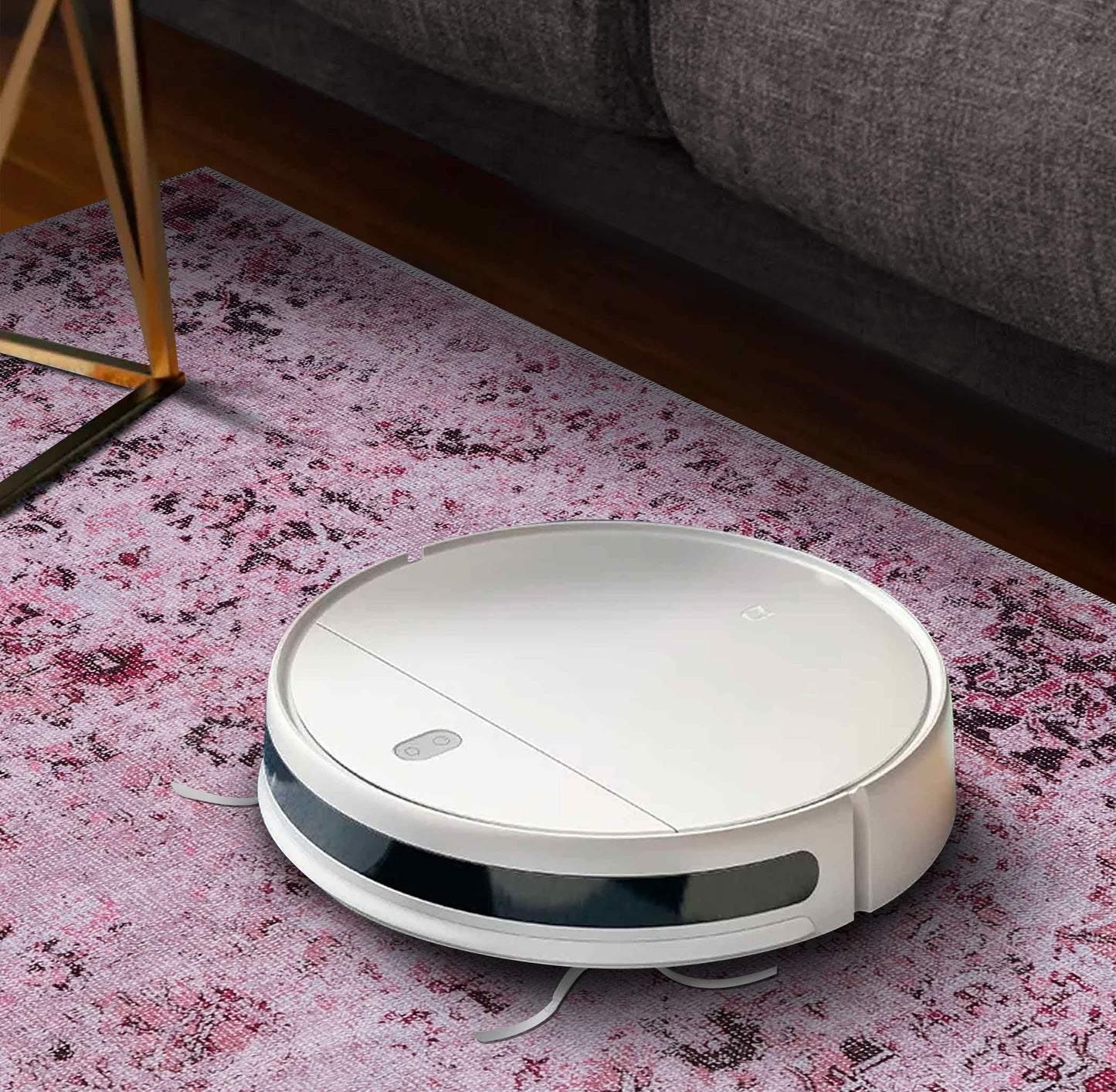RW1339 washable chenille area rug, robot vacuum