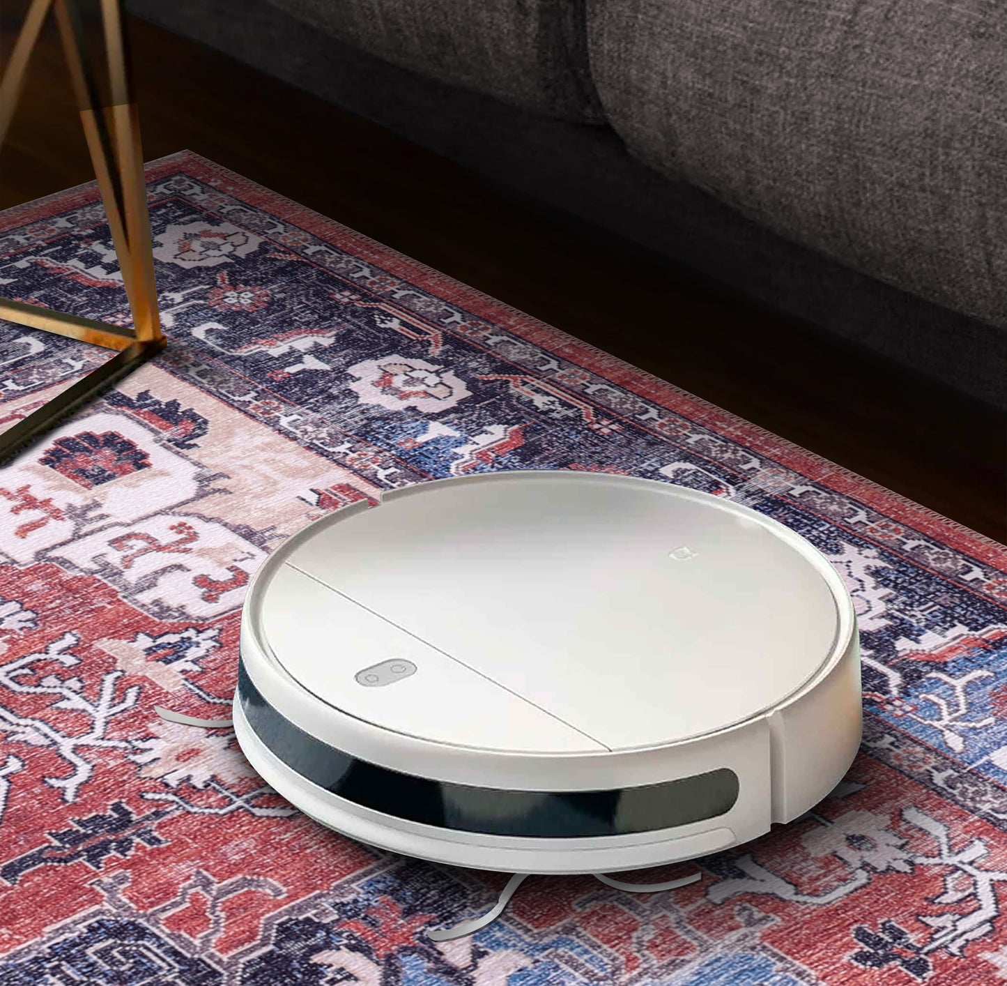 RW2023 washable chenille area rug, robot vacuum