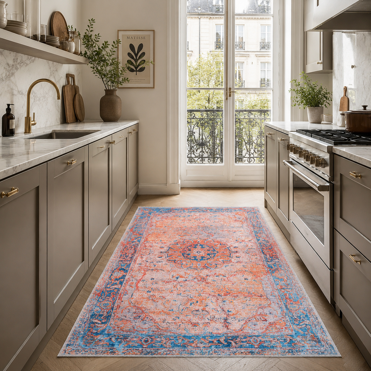 Century Vinework Warm Orange Traditional Washable Rug — room photo 12