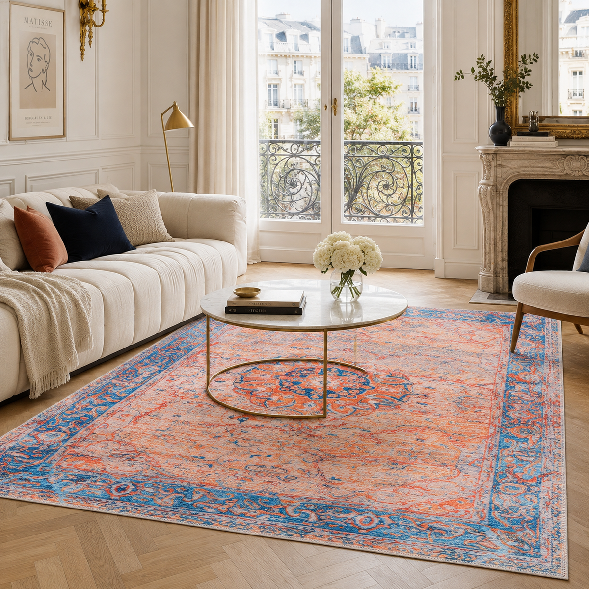 Century Vinework Warm Orange Traditional Washable Rug — room photo 14