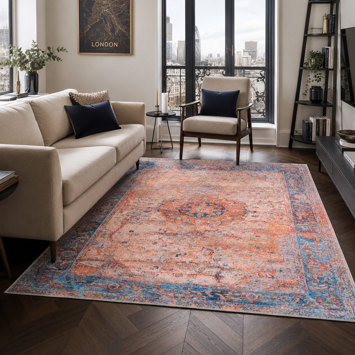 Century Vinework Warm Orange Traditional Washable Rug — room photo 4