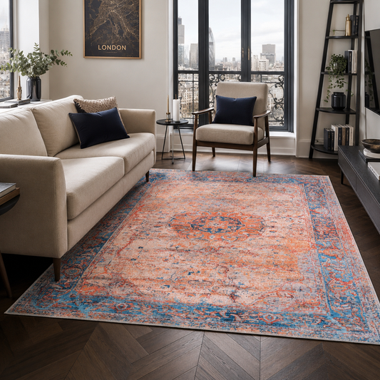 Century Vinework Warm Orange Traditional Washable Rug