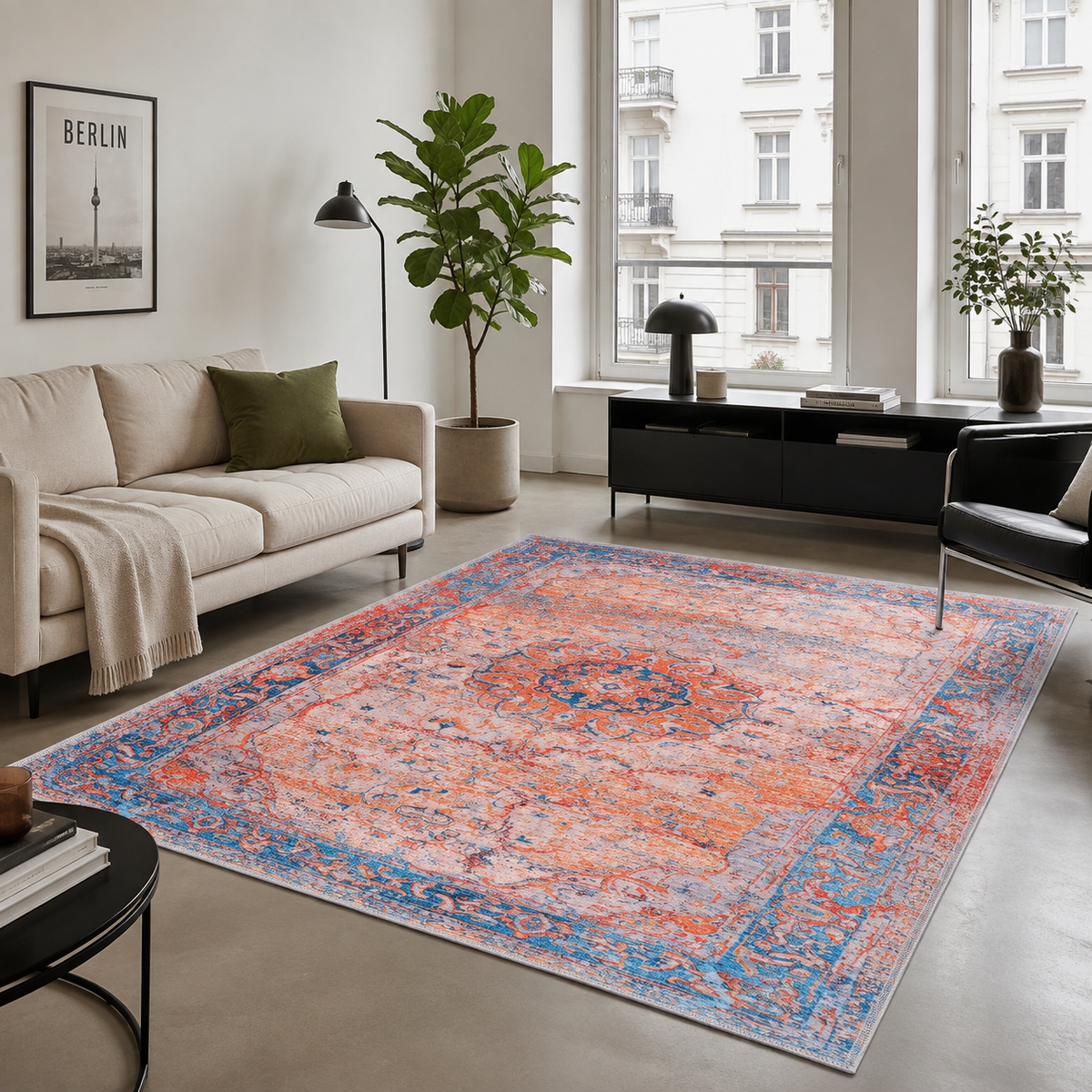 Century Vinework Warm Orange Traditional Washable Rug — room photo 2