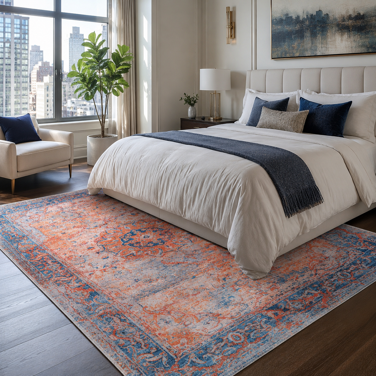 Century Vinework Warm Orange Traditional Washable Rug — room photo 15