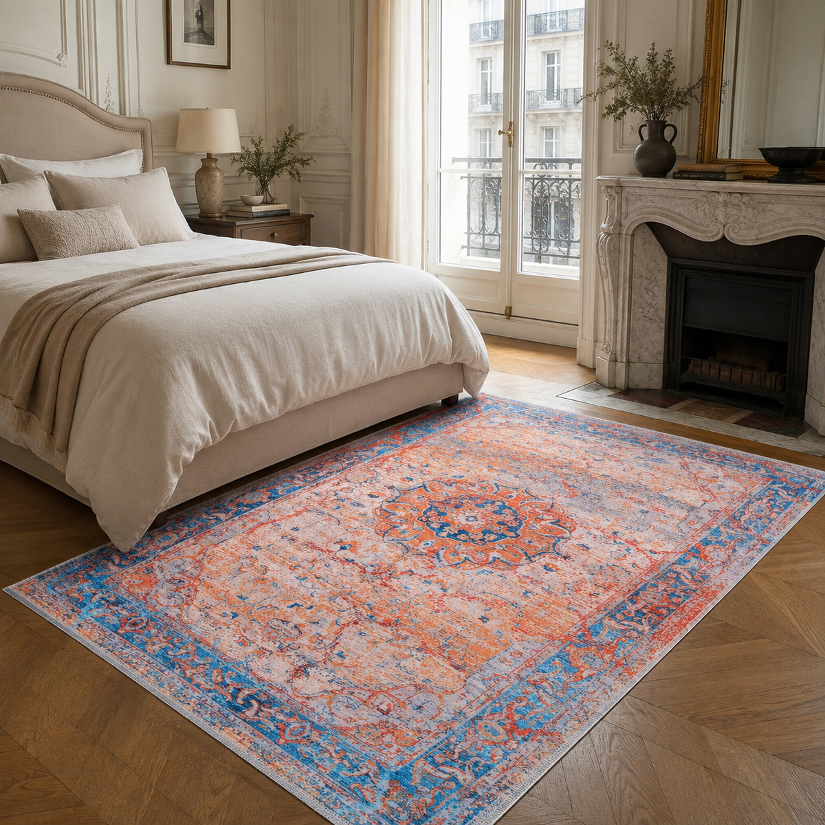 Century Vinework Warm Orange Traditional Washable Rug — room photo 16