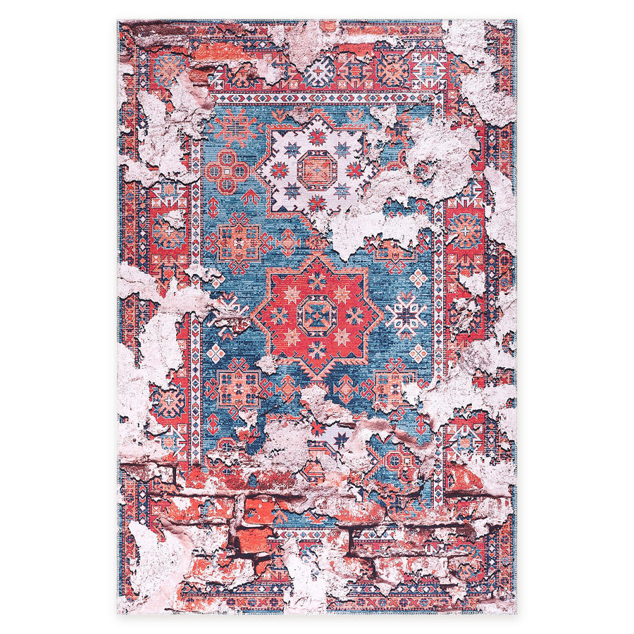 Crossed Border Burnt Red Traditional Washable Rug