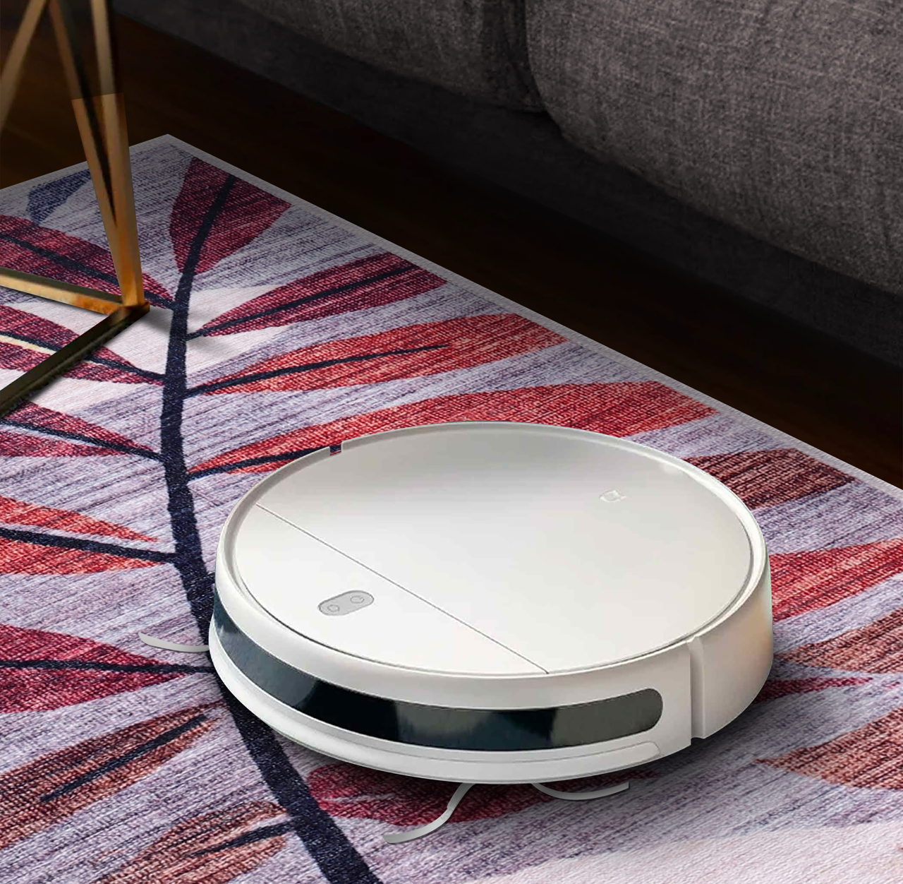 RW3001 washable chenille area rug, robot vacuum