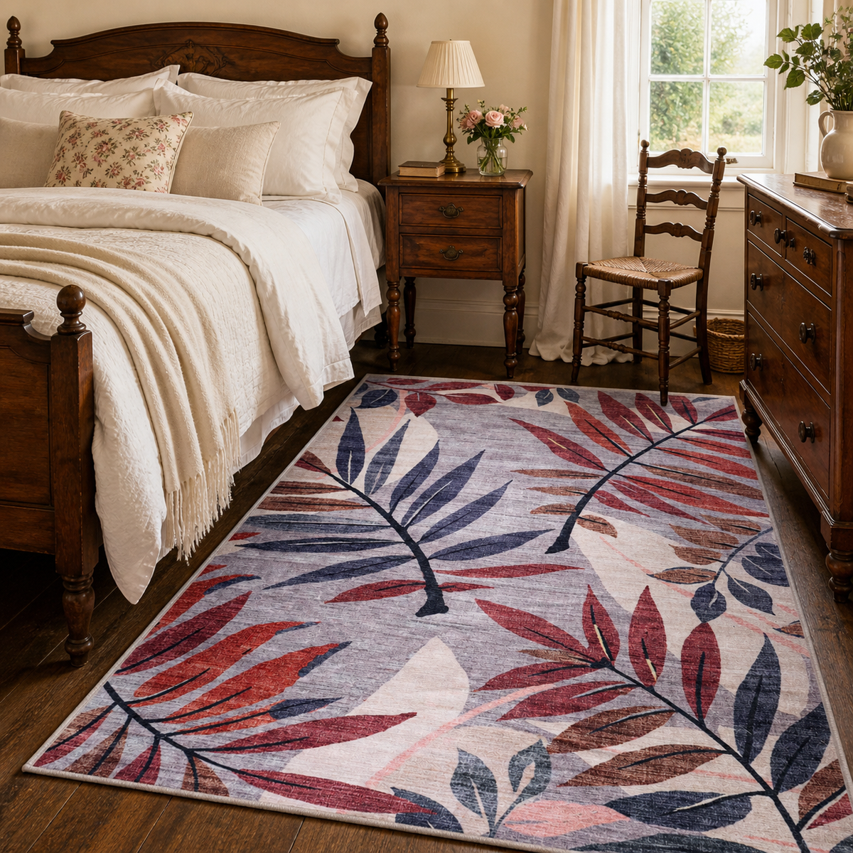 Premier Floral Soft White Washable Rug — room photo 20