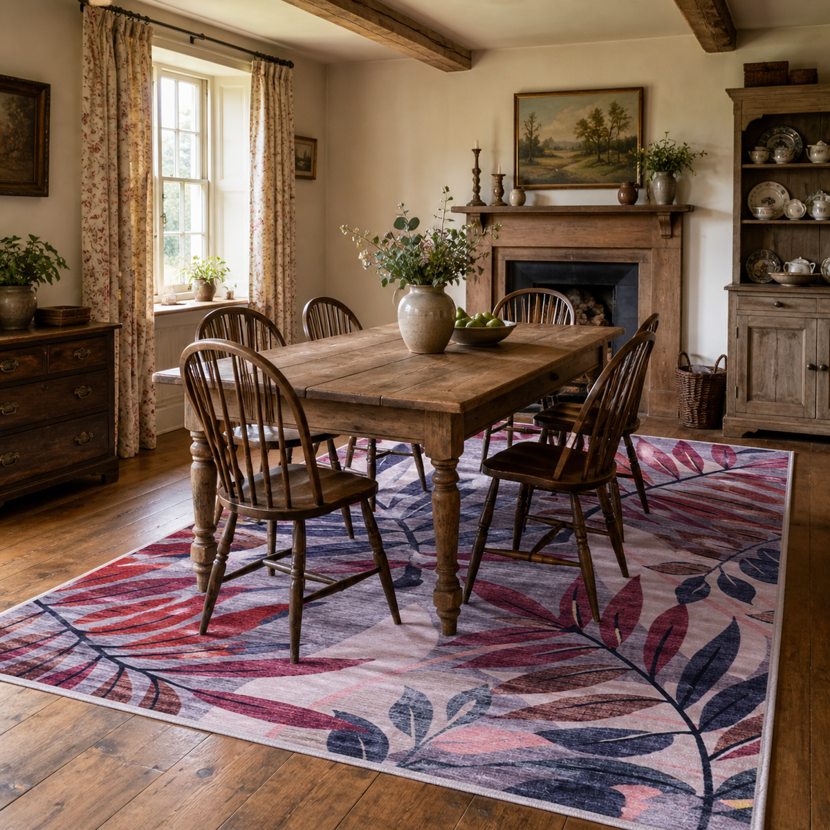 Premier Floral Soft White Washable Rug — room photo 10