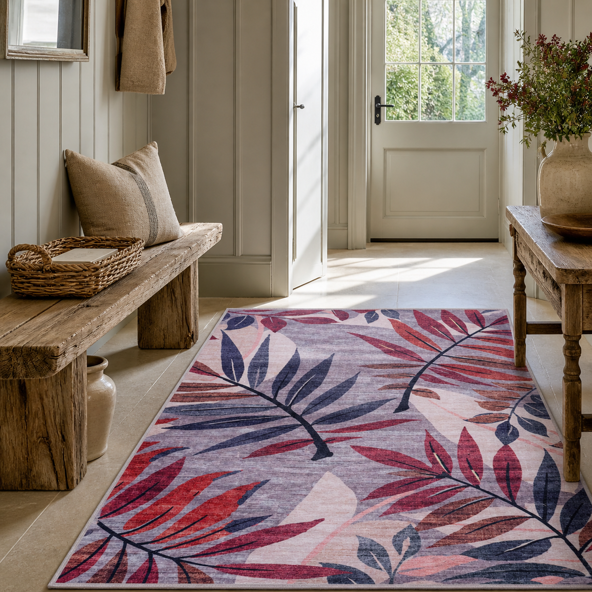 Premier Floral Soft White Washable Rug — room photo 14