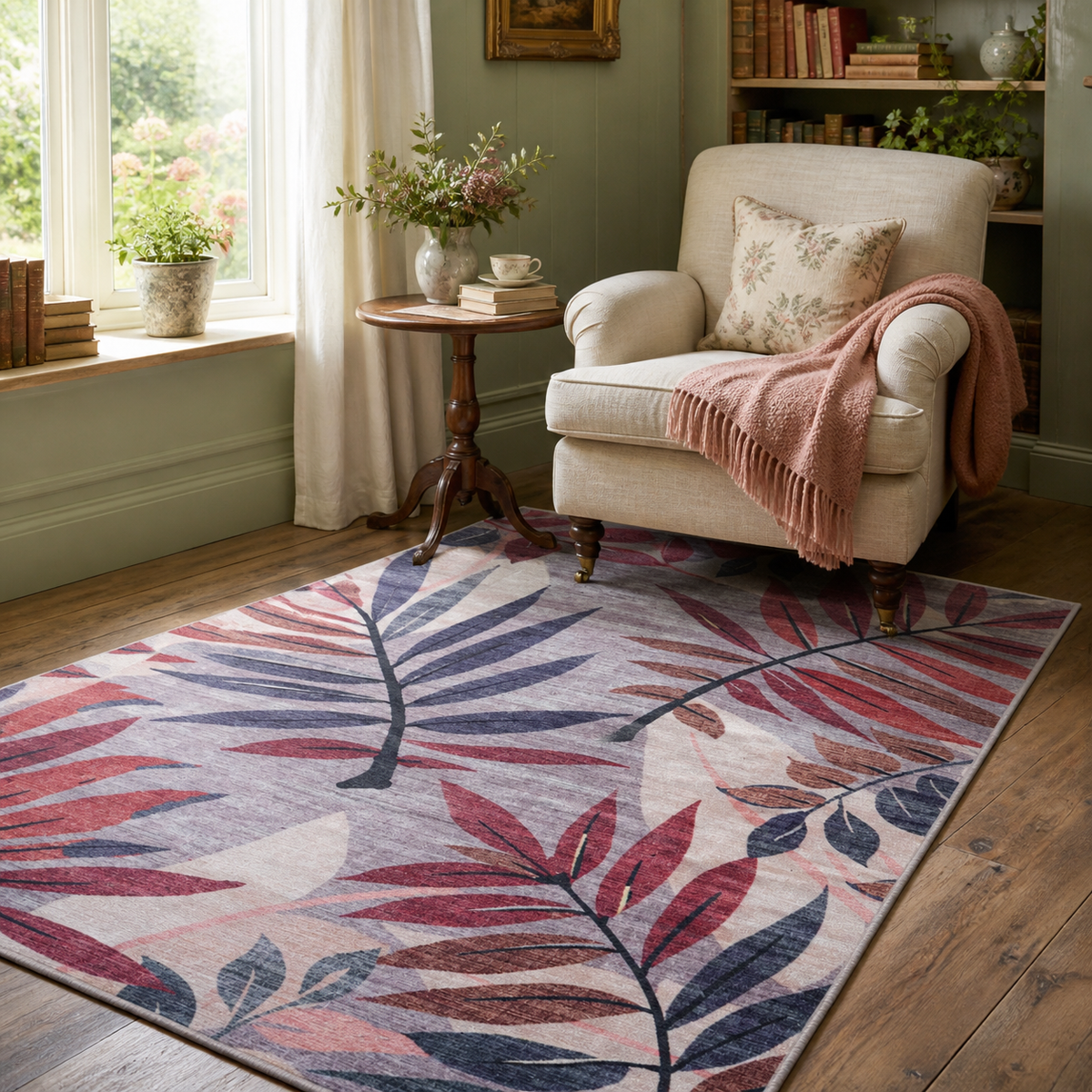 Premier Floral Soft White Washable Rug — room photo 15