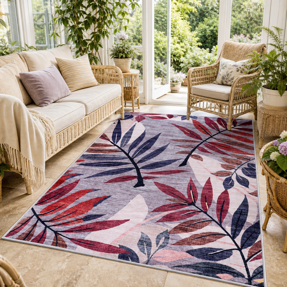 Premier Floral Soft White Washable Rug — room photo 24