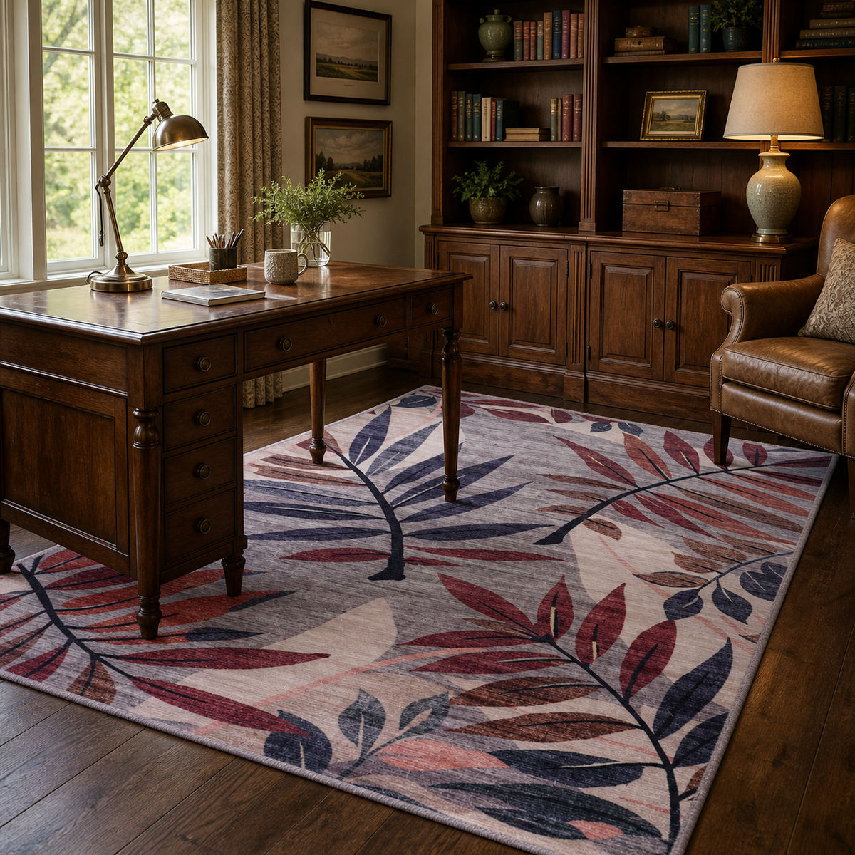 Premier Floral Soft White Washable Rug — room photo 21