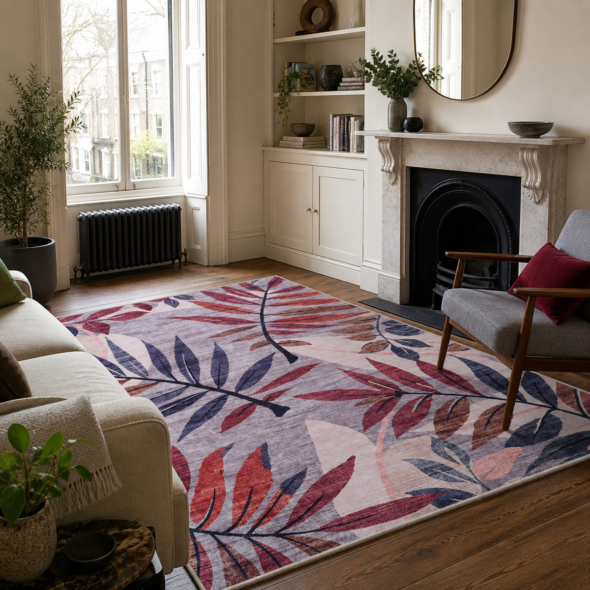 Premier Floral Soft White Washable Rug — room photo 8