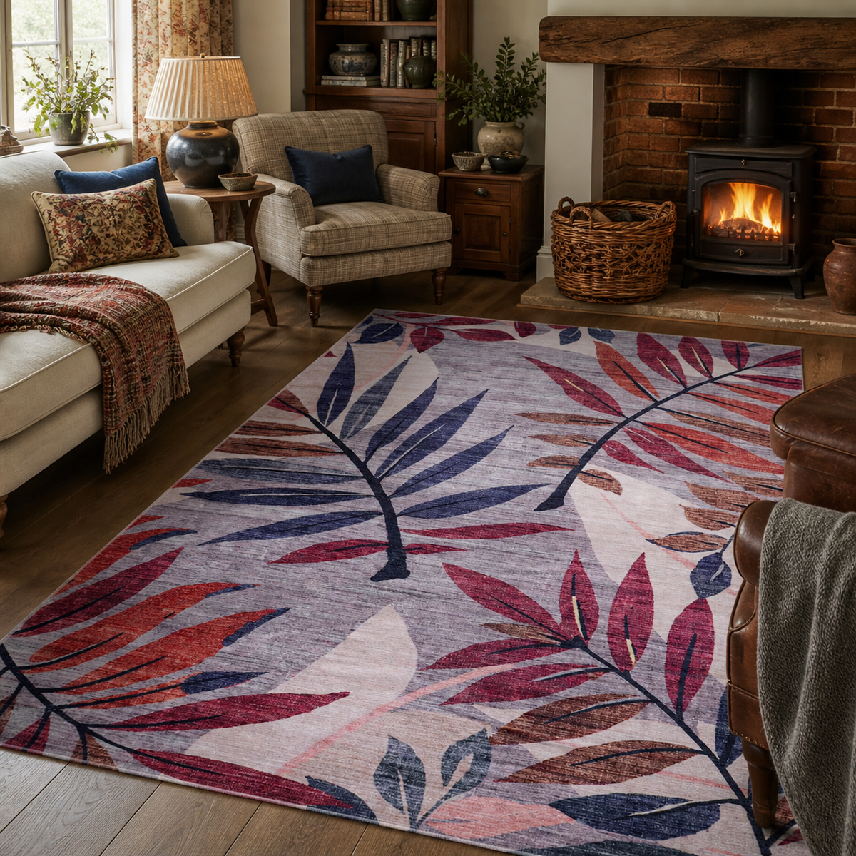 Premier Floral Soft White Washable Rug — room photo 22