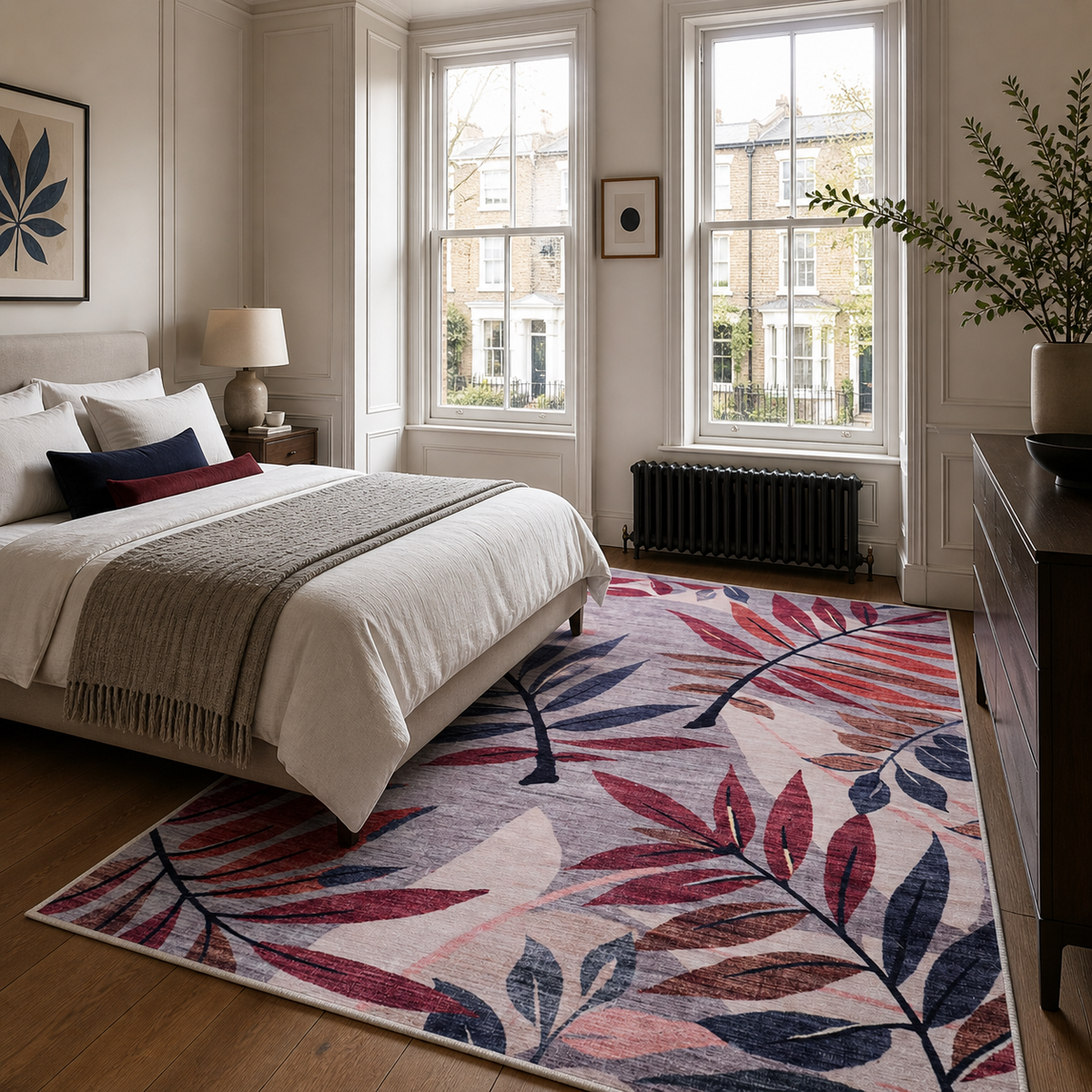 Premier Floral Soft White Washable Rug — room photo 16