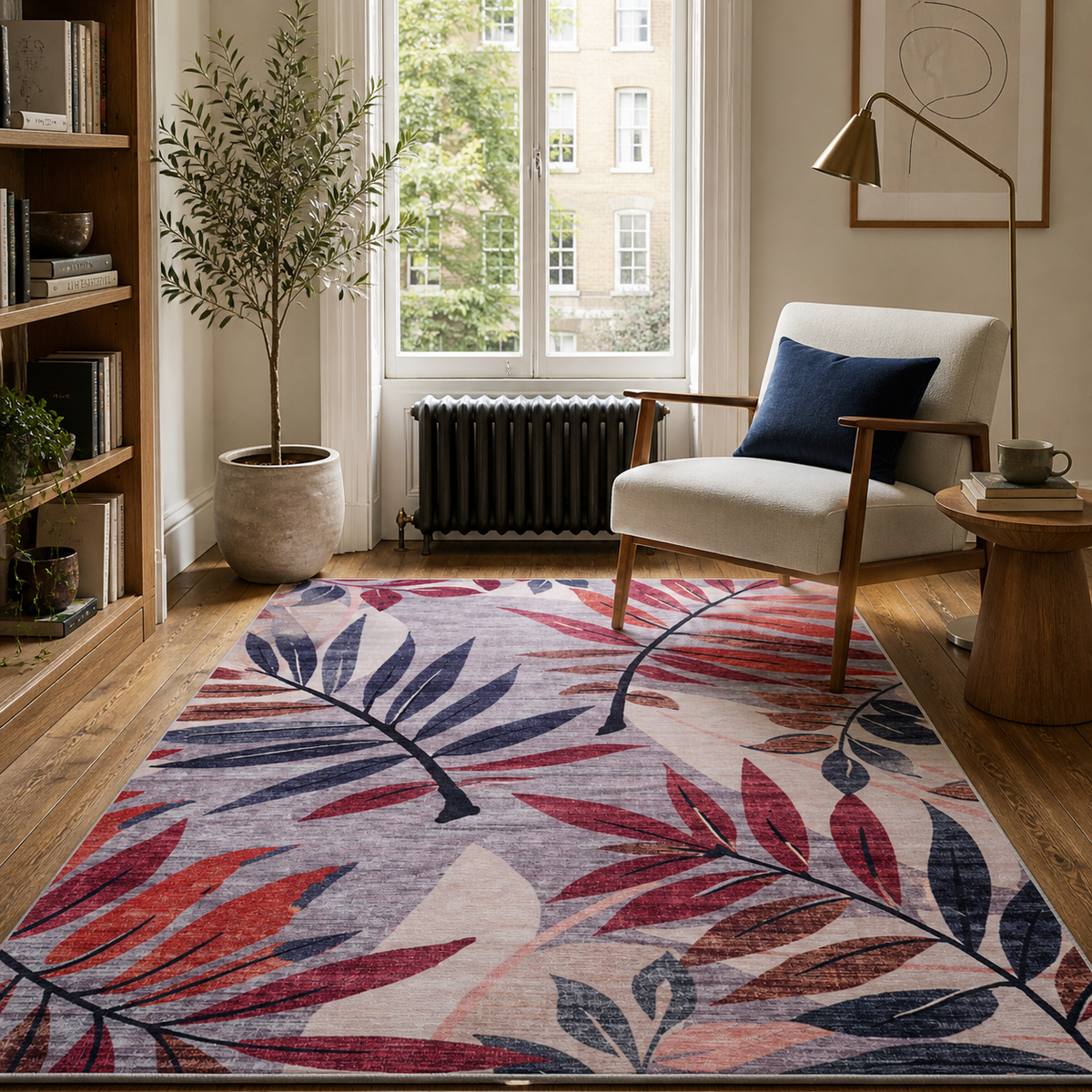 Premier Floral Soft White Washable Rug — room photo 19