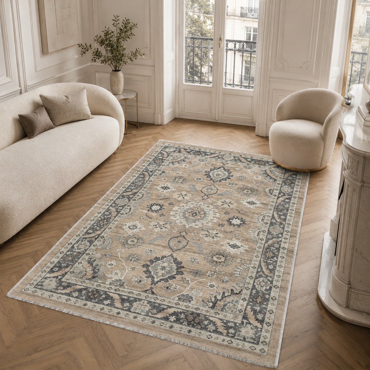 RW302601 washable chenille area rug, room scene
