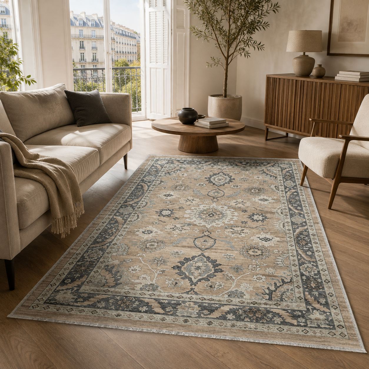 RW302601 washable chenille area rug, room scene