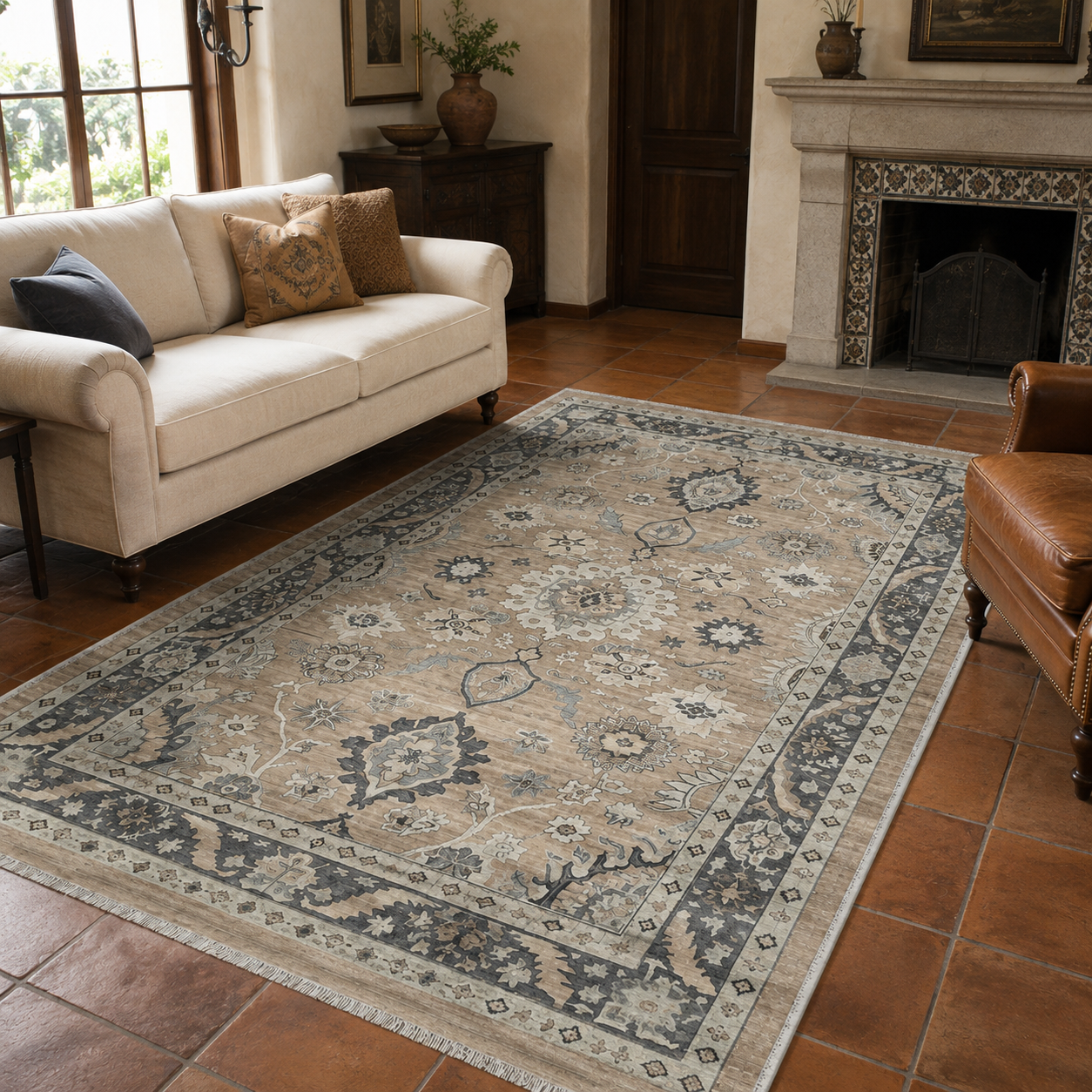 RW302601 washable chenille area rug, room scene