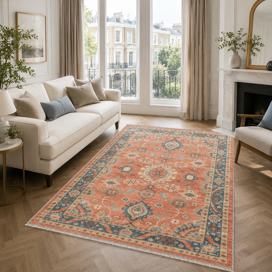 RW302602 washable chenille area rug, room scene