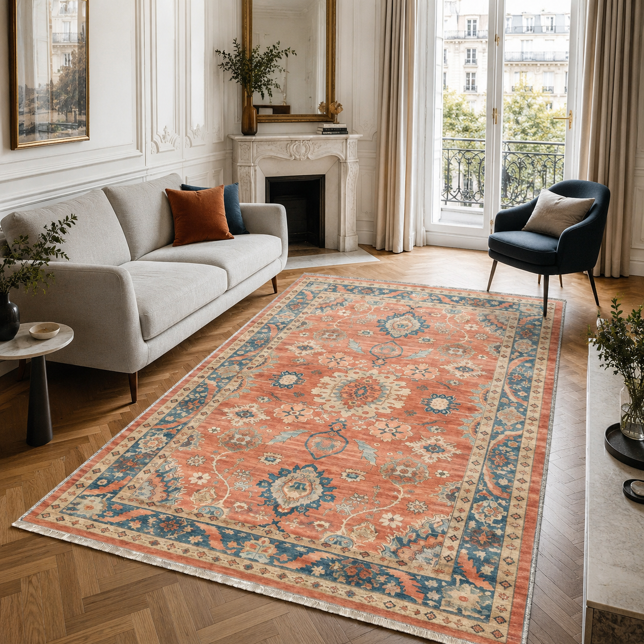 RW302602 washable chenille area rug, room scene