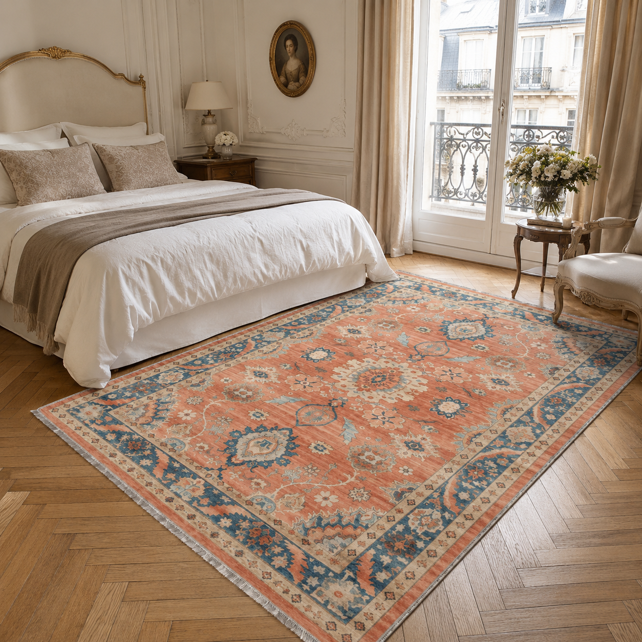 RW302602 washable chenille area rug, room scene