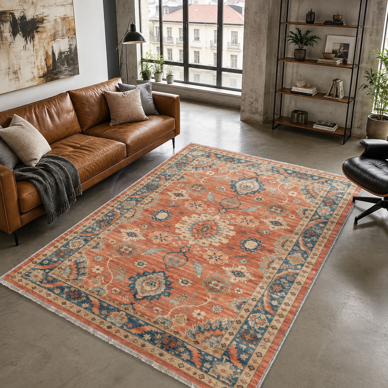 RW302602 washable chenille area rug, room scene