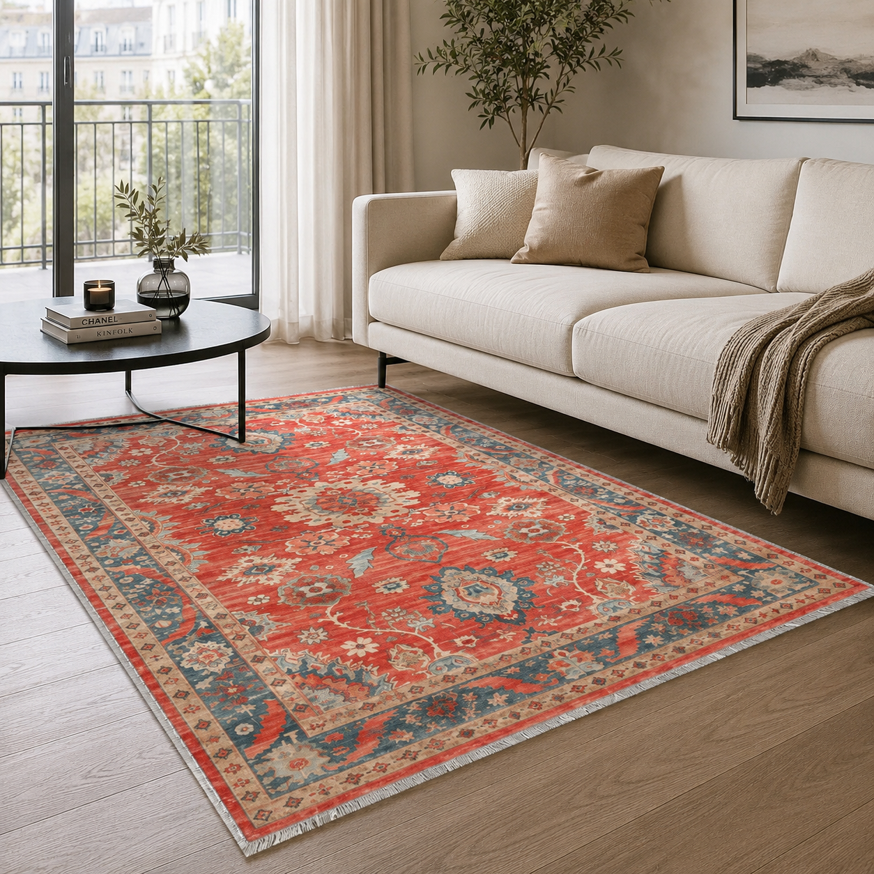 RW302603 washable chenille area rug, room scene