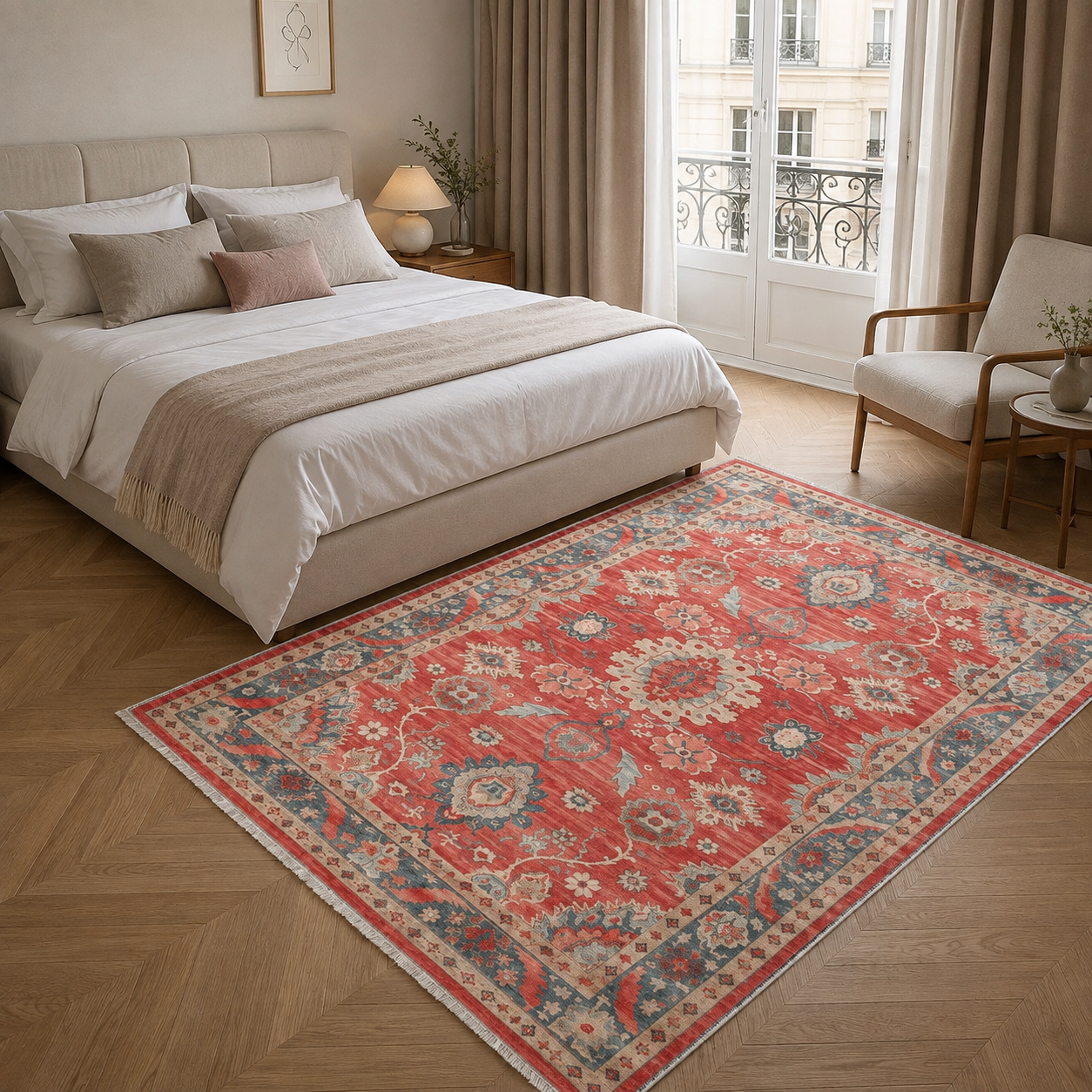 RW302603 washable chenille area rug, room scene