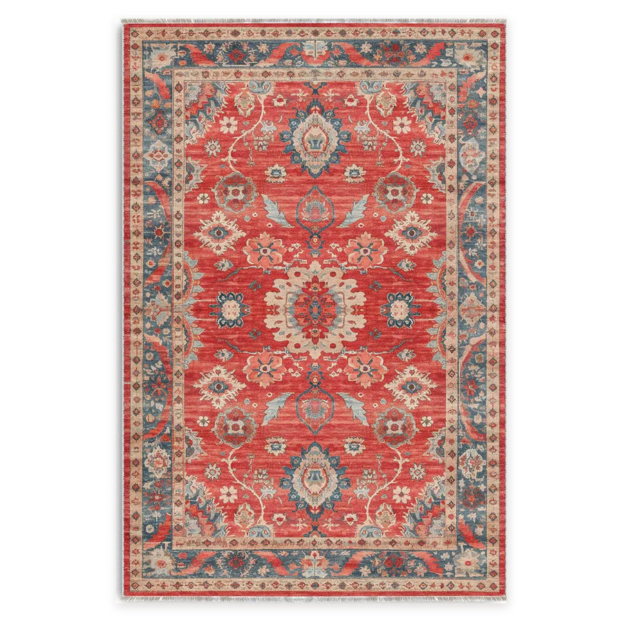 Cool Border Burgundy Traditional Washable Rug