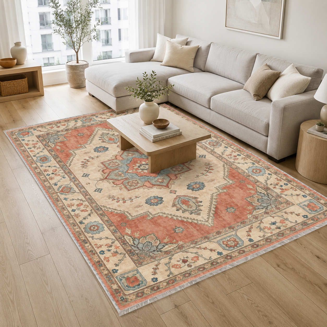 RW302701 washable chenille area rug, room scene
