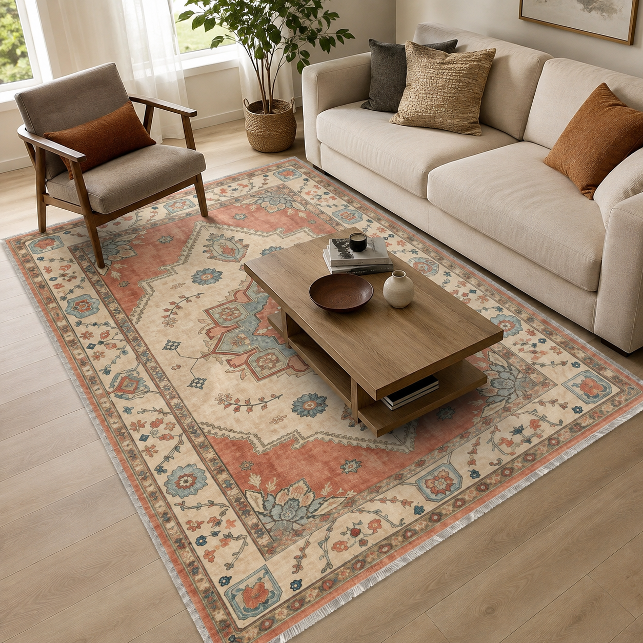 RW302701 washable chenille area rug, room scene
