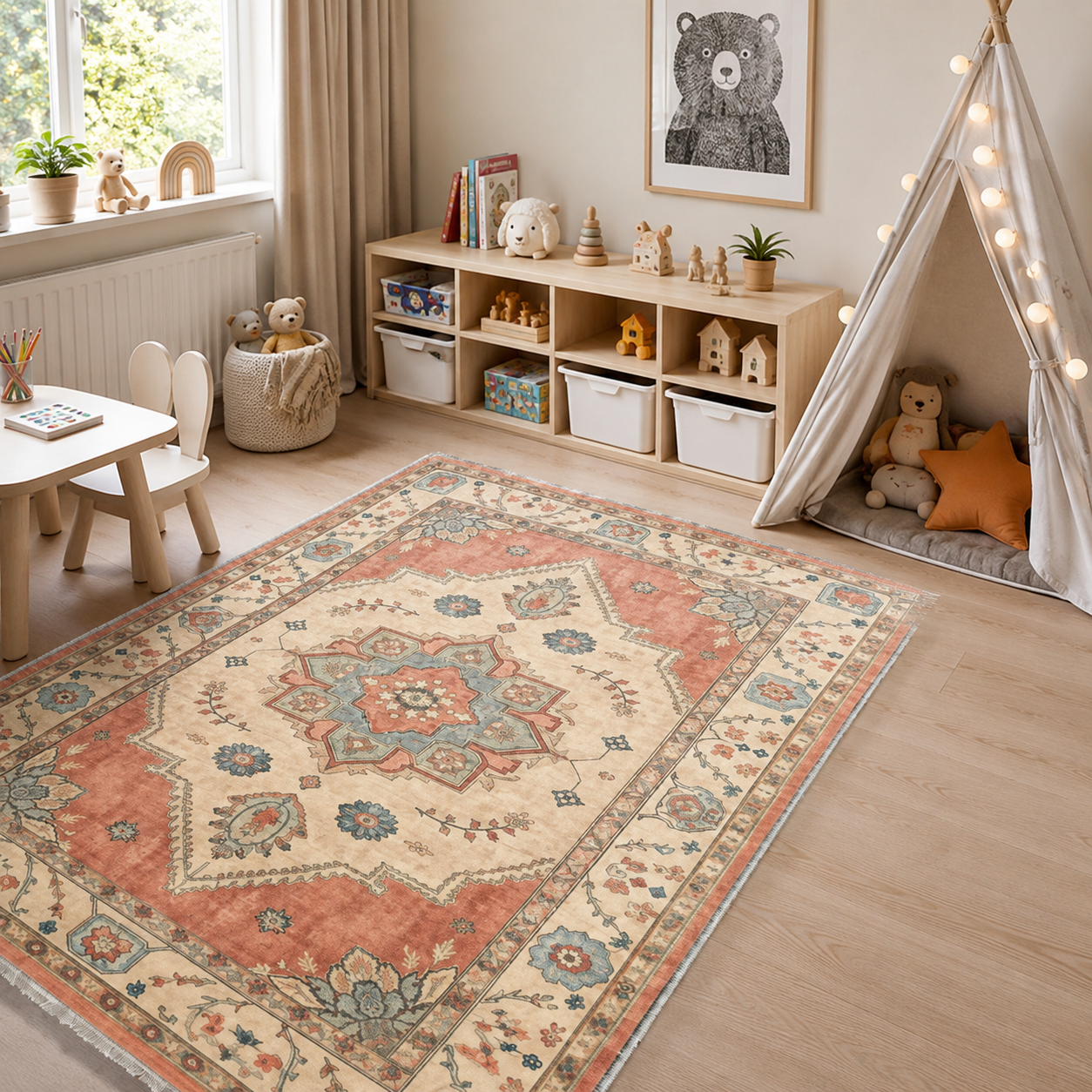 RW302701 washable chenille area rug, room scene