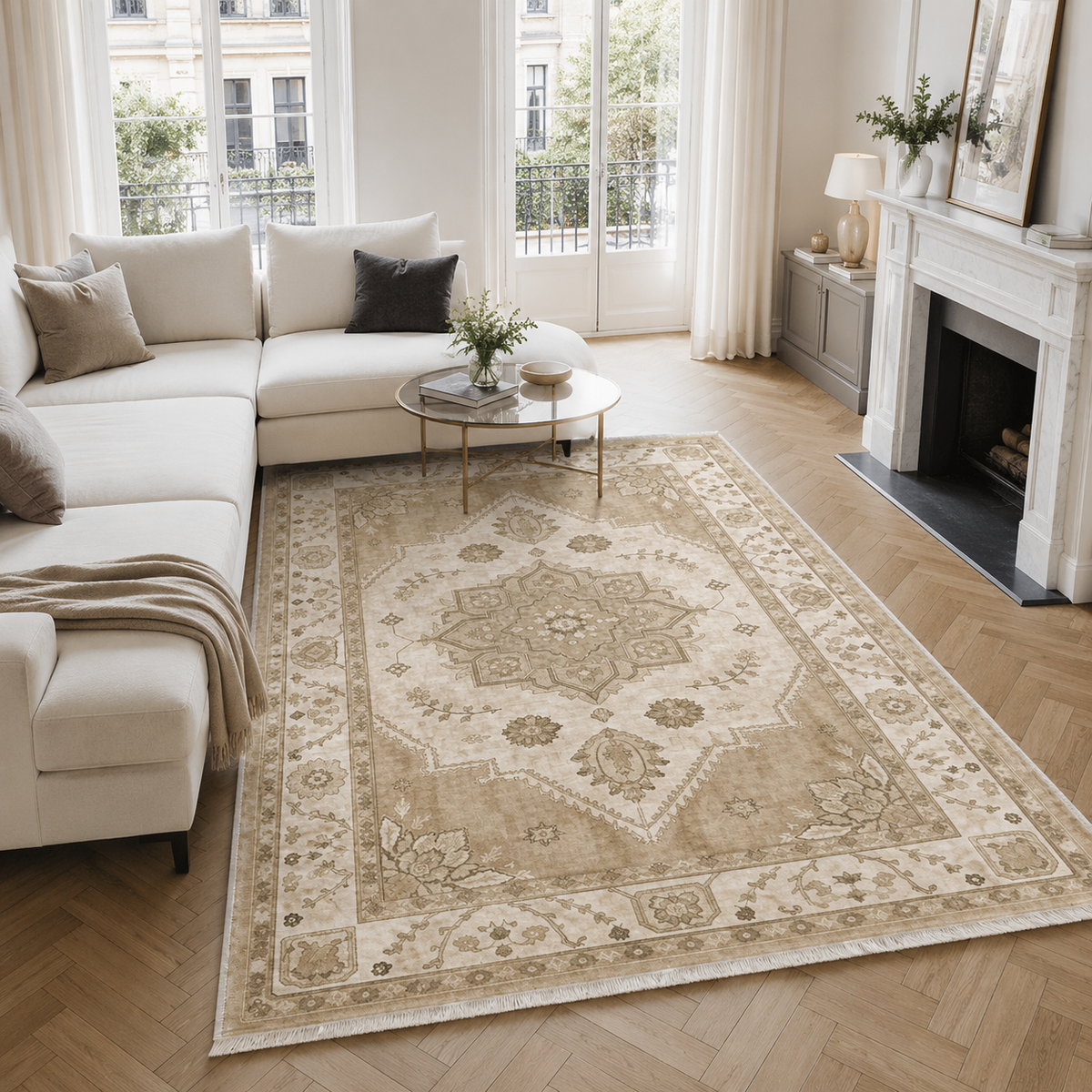 RW302702 washable chenille area rug, room scene
