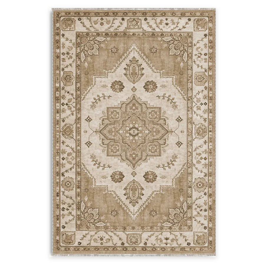 Crossed Border Soft White Traditional Washable Rug