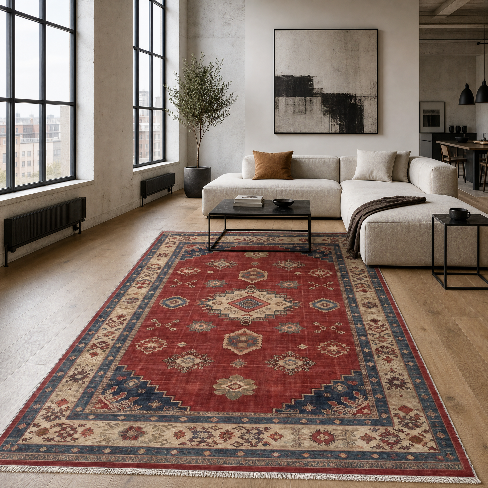 RW3028 washable chenille area rug in a modern living room
