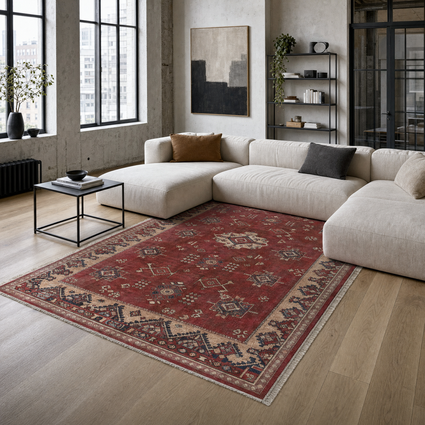 RW3029 washable chenille area rug in a modern living room
