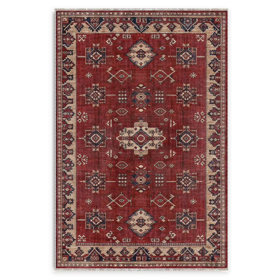 Curated Medallion Burgundy Traditional Washable Rug